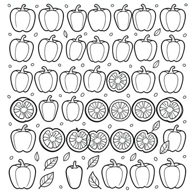 Strona do kolorowania: motyw papryk i odbitek