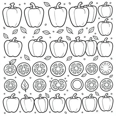 Strona do kolorowania: motyw papryk i odbitek
