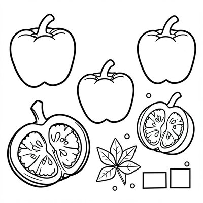 Szablony do wycięcia i kolorowania — papryka i elementy