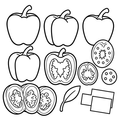 Szablony do wycięcia i kolorowania — papryka i elementy