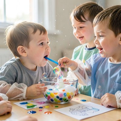 Tworzenie baniek — dzieci dmuchają