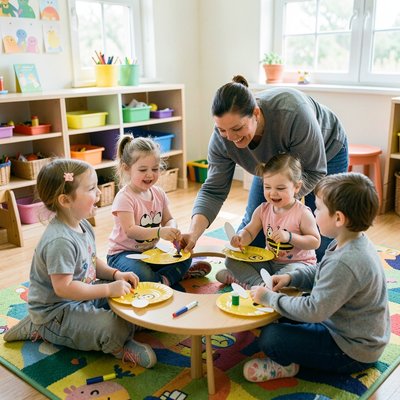 Fotografia grupowa — dzieci tworzą pszczółki