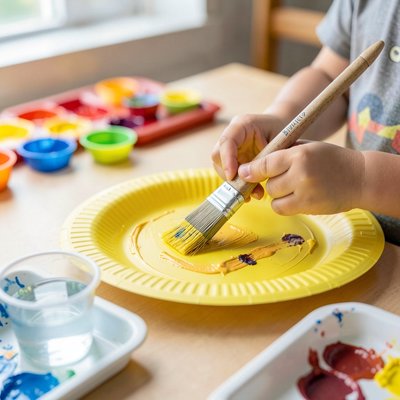 Zdjęcie — Malowanie talerzyka (zbliżenie rąk)