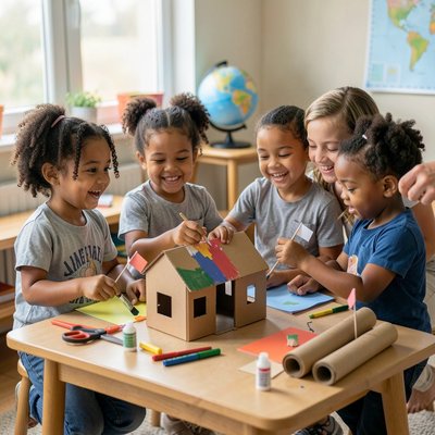 Zdjęcie referencyjne: dzieci budujące Polskie Miasteczko