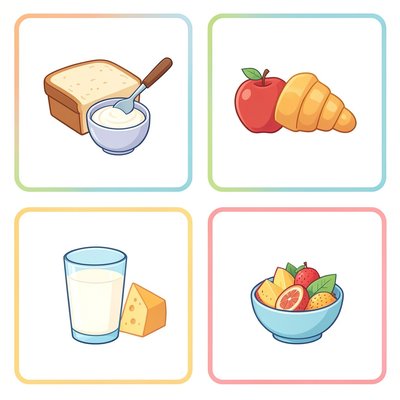 Karty obrazkowe — produkty śniadaniowe (zestaw)