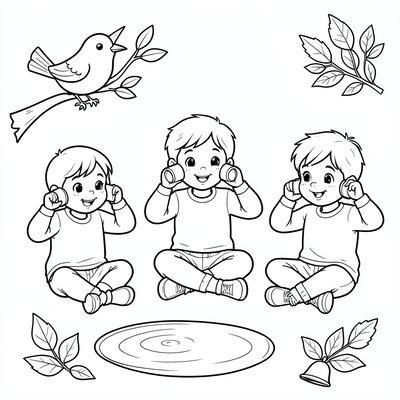 Kolorowanka: Dzieci nasłuchujące przez rurki