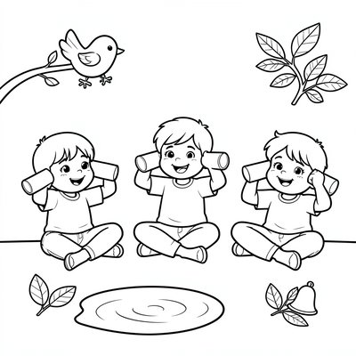 Kolorowanka: Dzieci nasłuchujące przez rurki