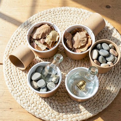 Materiały przyrodnicze w pudełkach — kompozycja