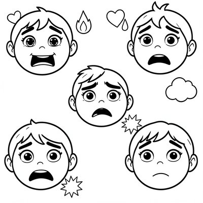 Kolorowanki — mimika emocji do ćwiczeń pantomimy