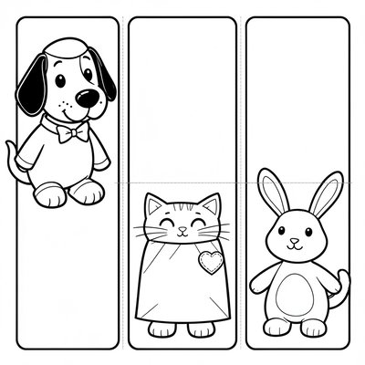 Kolorowanka — sylwetki pacynkowych zwierząt (pies, kot, królik)