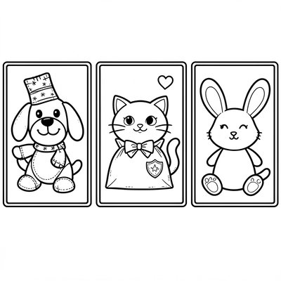 Kolorowanka — sylwetki pacynkowych zwierząt (pies, kot, królik)