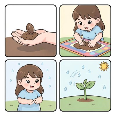 Krok po kroku: sadzenie nasionka (4 panele)