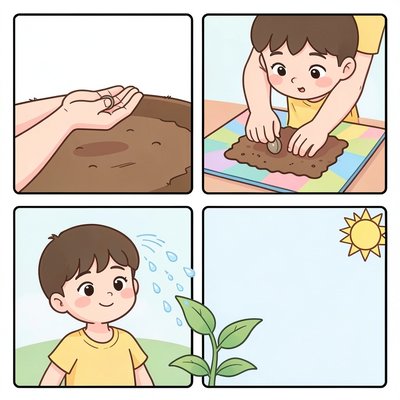 Krok po kroku: sadzenie nasionka (4 panele)