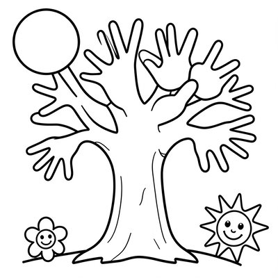 Kolorowanka – Odbitki dłoni jako liście/kwiaty