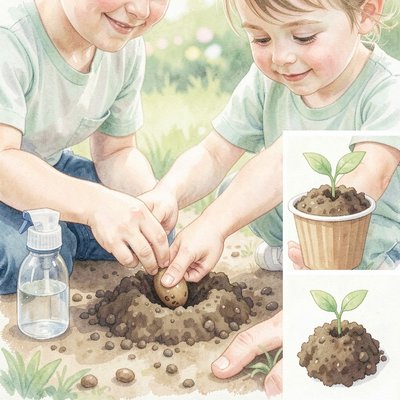 Ilustracja do historyjki – Ogrodnik sadzi roślinkę