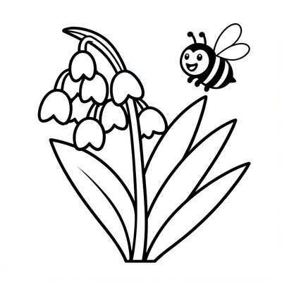 Kolorowanka — konwalia z pszczółką