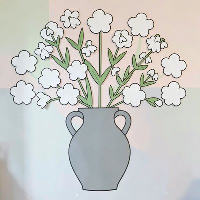 Plakat na wspólny bukiet — duży karton z wazonem