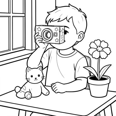 Kolorowanka — Dziecko patrzy przez aparat