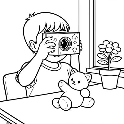 Kolorowanka — Dziecko patrzy przez aparat