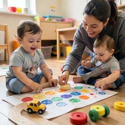 Ilustracja zajęć — Dzieci stemplujące razem