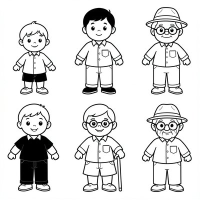 Szablony sylwetek pokoleń — postacie do wycięcia