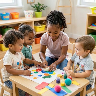 Scena demonstracyjna: nauczyciel pokazuje stemplowanie gąbką