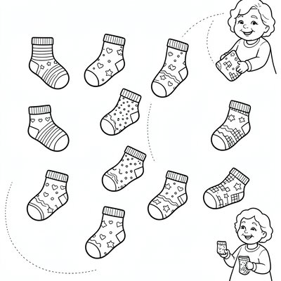 Kolorowanka 'Skarpetkowe pary Babci' (czarno-biała)