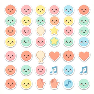 Arkusz naklejek: małe ikony piłeczek i emotek