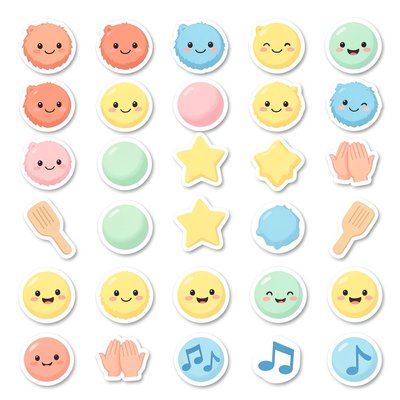 Arkusz naklejek: małe ikony piłeczek i emotek