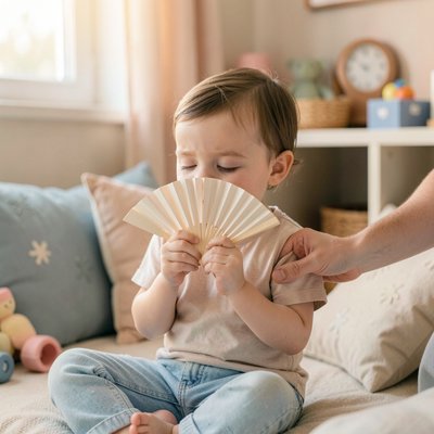 Ilustracja relaksacji — dziecko z wachlarzykiem