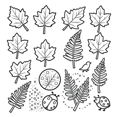 Kolorowanka: Liście i odbitki (A4)