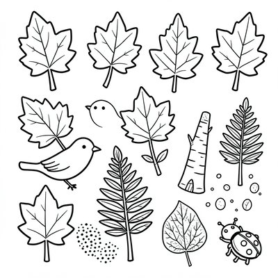 Kolorowanka: Liście i odbitki (A4)