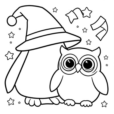 Kolorowanka: Kapelusz czarodzieja i sowa
