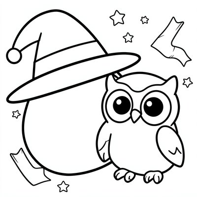Kolorowanka: Kapelusz czarodzieja i sowa