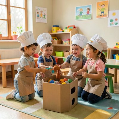 Scena zabawy: Małe kucharze przy grillu