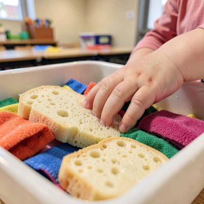 Sensoryczne pudełko — dłonie w gąbce