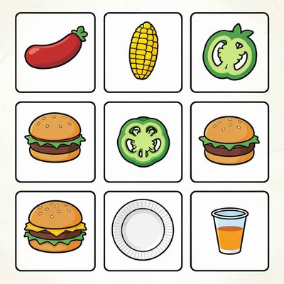 Szablon kart "Zamówienie z grilla" — obrazki potraw