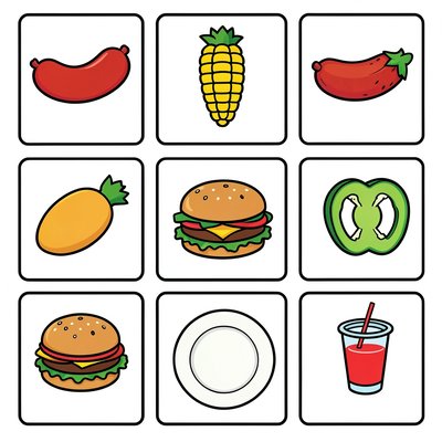 Szablon kart "Zamówienie z grilla" — obrazki potraw