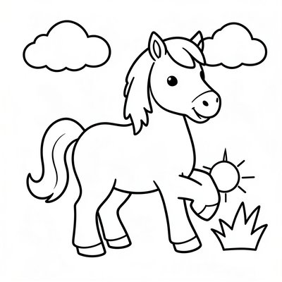 Kolorowanka — prosty kontur konia