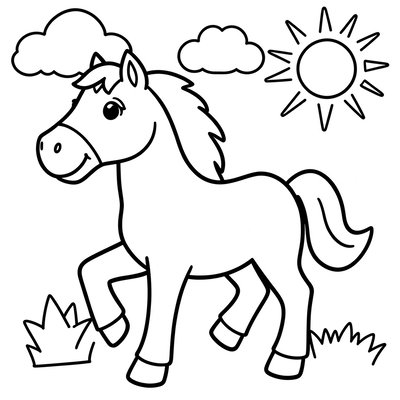 Kolorowanka — prosty kontur konia