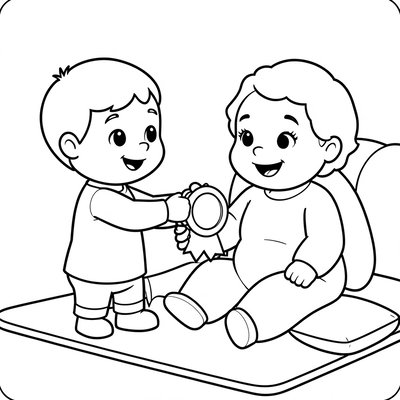 Kolorowanka: dzieci wręczają medal maskotce