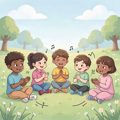 Szablon aktywności — dzieci w kole z konwalią