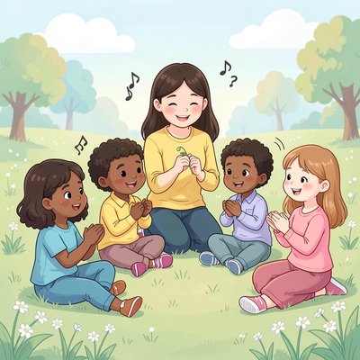 Szablon aktywności — dzieci w kole z konwalią