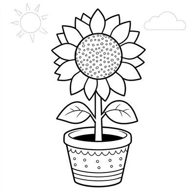 Kolorowanka: Duży słonecznik w doniczce