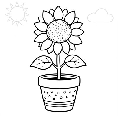 Kolorowanka: Duży słonecznik w doniczce