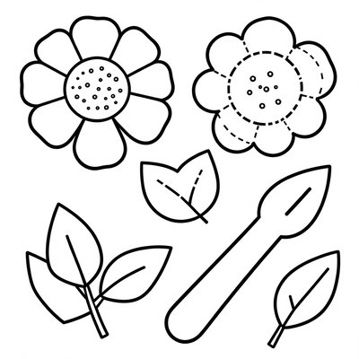 Szablon wycinanki: płatki, środek i liście słonecznika
