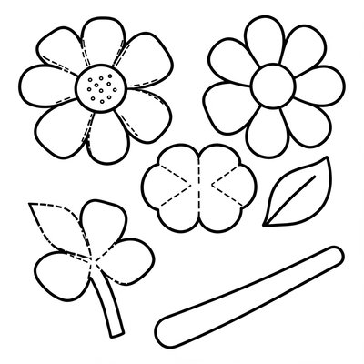 Szablon wycinanki: płatki, środek i liście słonecznika