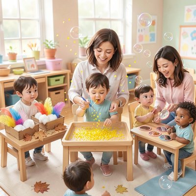 Ilustracja: Stacje sensoryczne w sali