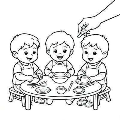 Kolorowanka: dzieci robią garnuszki