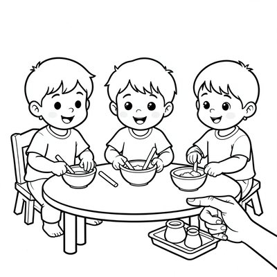 Kolorowanka: dzieci robią garnuszki